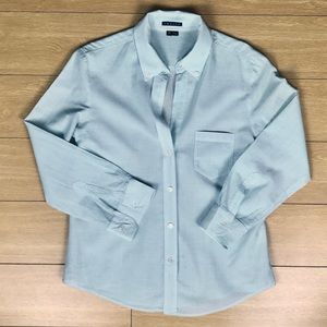 Theory mint green striped crop sleeve button up